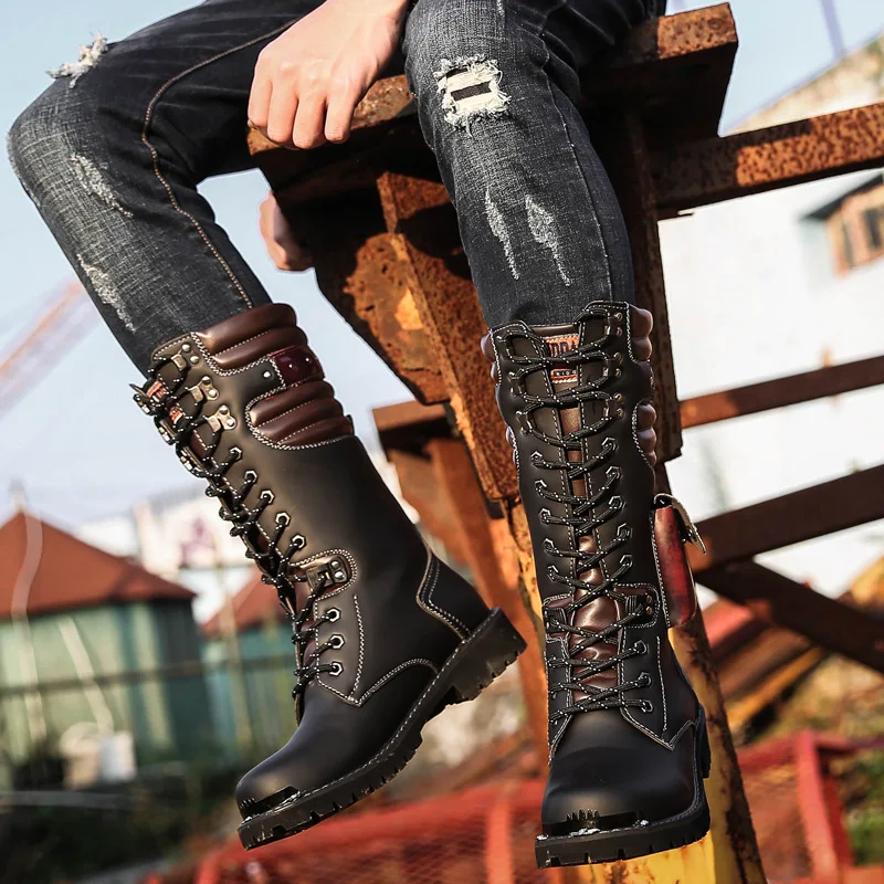 Men Knee High Leather Boots Wi - Men'S Shoes Hoka Sale review and price